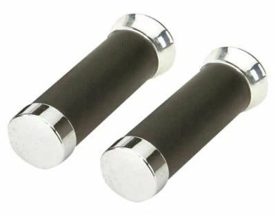 F&R NEW! GENUINE VINTAGE LOWRIDER 130MM LONG BICYCLE VINYL GRIPS IN BLACK/CHROME.