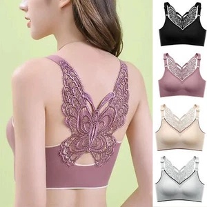 Women's Lace Butterfly Racerback Vest Bras Seamless Wireless Padded Underwear - Picture 1 of 37