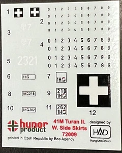 1/72 WWII Hungarian 41M Turan Medium Tank w/side skirts Decals Set - Hunor 72009 - Bild 1 von 2