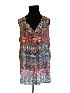 Jones New York Sleeveless Boho Blouse Wmns L Sheer Multicolor Orange Teal Batik - Picture 1 of 17