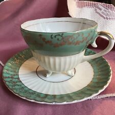 CHASE TEACUP AND SAUCER SET HAND DECORATED LIME GREEN AND GOLD DESIGN JAPAN