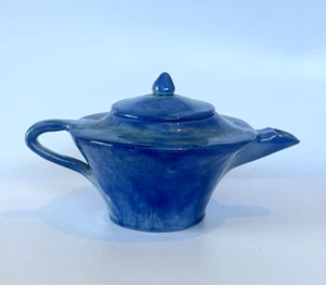 Art Deco Australian Pottery Teapot w Blue Glaze, Signed RG - Picture 1 of 14