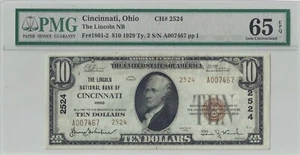 Fr#1801-2 1929 Ty.2 Lincoln National Bank Cincinnati, Ohio Charter 2524 PMG 65 - Picture 1 of 2