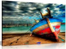 Landscape Colourful Boat On Sea Canvas Wall Art Picture Print