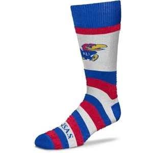 Kansas Jayhawks College Rainbow Pro Stripe Crew Fuzzy Socks - Picture 1 of 1