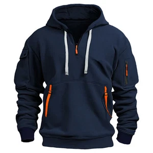 Men Sweatshirt Winter Work Hooded Jacket Coat Half Zip Up Jumper Hoodie - Picture 1 of 13