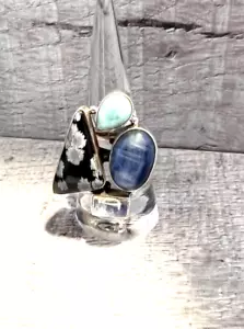 S. 8 ring 925 Sterling silver statement Snowflake Jasper blue Kyanite Larimar.. - Picture 1 of 10