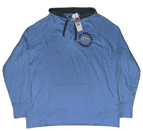 Los Angeles Chargers 3 Button Pullover Hoodie Sweatshirt Mens 2XL New Blue NFL Cover