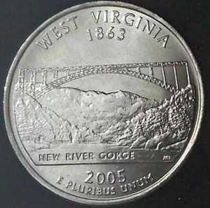 2005-P 25C State Quarter West Virginia BU CLAD 20uc0225-1 - Picture 1 of 2