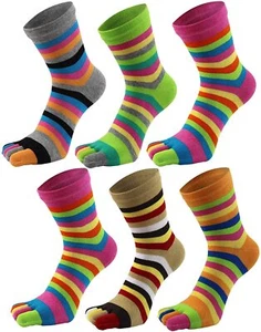 5Pack Five Finger Socks Women Solid Cotton Toe Sport Striped Rainbow Casual 5-9 - Picture 1 of 13