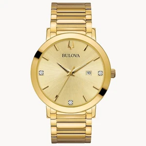 Bulova Herren moderne goldfarbene 3-Zeiger Kalender Datum Quarz Uhr, 97D115 - Bild 1 von 3