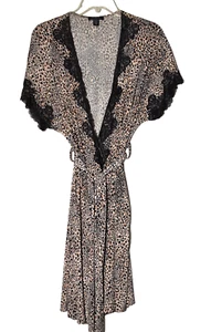 Jones New York Leopardenmuster schwarz Spitzenbesatz Gürtel Morgenmantel Morgenmantel Gr. S-M - Bild 1 von 9