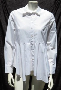 $ 98 neu mit Etikett HD in PARIS Anthropologie US M weiß Schößchen geknöpftes Shirt Bluse Top - Bild 1 von 7