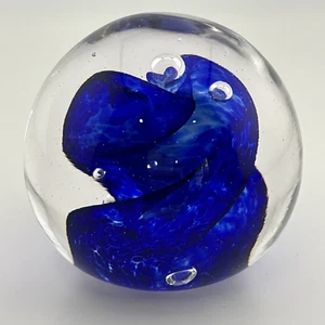 Stunning Blue Wave Glass Art Paperweight Signed By Artist Heath Conner - Picture 1 of 8
