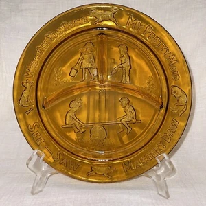 Vintage Amber Tiara Nursery Rhymes Child's Divided Plate See Saw~Margery Daw - Picture 1 of 6