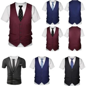 Para Hombres Esmoquin Pajarita Chaleco Divertido Falso Traje Camisas Camiseta Impresa en 3D Fiesta Prendas para el torso - Imagen 1 de 15