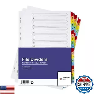 Binder Dividers with Tabs 1-20 Numbered – A4 (3 Pack) | Dividers for 3 Ring B - Picture 1 of 5