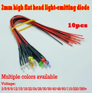 2mm LED Hoch Flachkopf Signalleuchte Blinkleuchte vorverdrahtet 20cm Rot Blau  - Bild 1 von 16