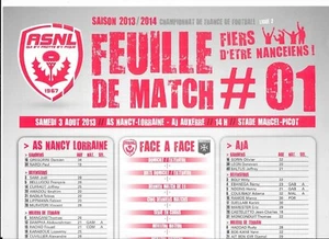 Feuille de match N°01 ASNL - AJ Auxerre (2013 - 2014) - Ligue 2 - Picture 1 of 1