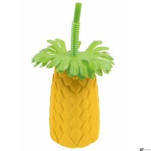 Hawaiian Luau Pineapple Sipper With Straw 20 oz Reusable Drink Cup, Yellow Green