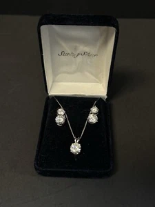 STERLING SILVER 925 CZ Necklace W Box 15” Chain & 925 Clip CZ Earrings EUC - Picture 1 of 5