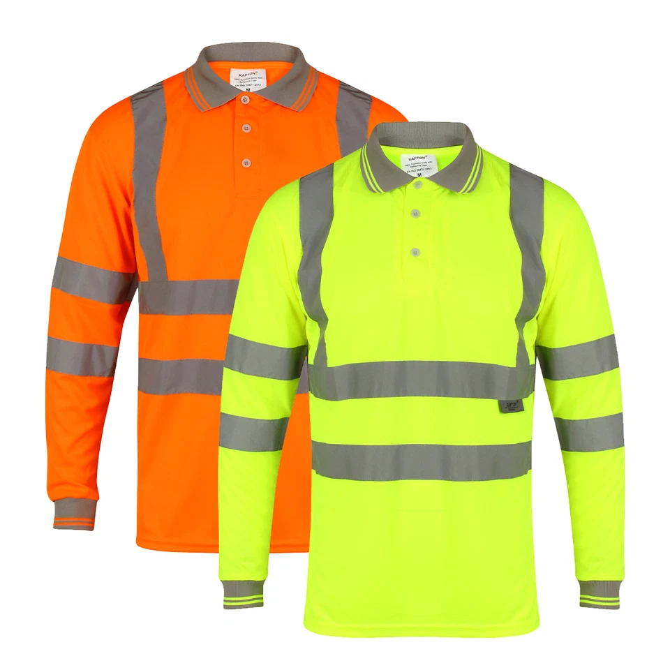 Hi Vis Viz High Visibility Long Sleeve Polo Shirt Reflective Tape Safety T-Shirt - Image 1 of 1