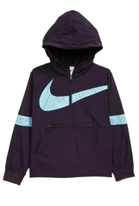 Nike Crossover Basketball Boys Jacket Blue Swoosh Hooded Pockets 1/4 Zip L - Picture 1 of 11