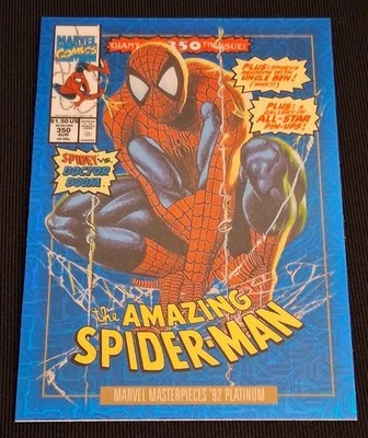 2024 SPIDER MAN UD MARVEL MASTERPIECES 92 PLATINUM VARIANT COVERS BLUE TRAXX 💎 - Image 1 of 4