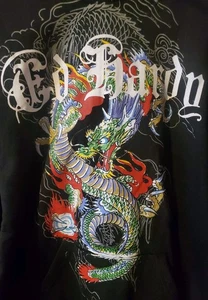 Ed Hardy Hoodie Mens XL Black Dragon Graphic Pullover Sweatshirt Streetwear NEW - Picture 1 of 6