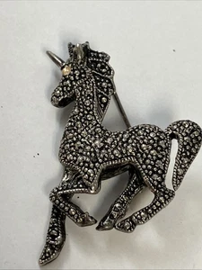 925 Sterling Silber Markasiten Einhorn Brosche Anstecknadel - Bild 1 von 5