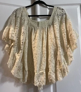 Camicetta Lady Noiz pizzo donna grande avorio foderata trasparente manica svasata boho top - Foto 1 di 17
