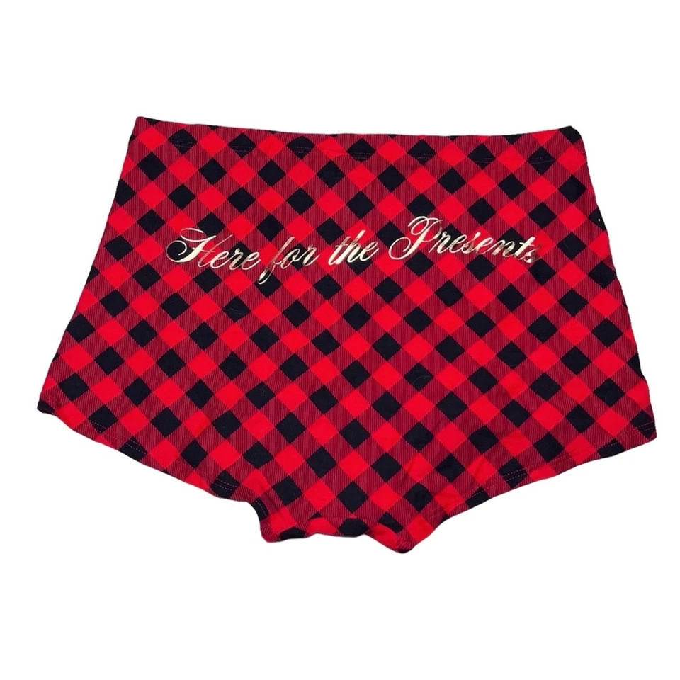 Victoria’s Secret ROSA Here For The Presents Boyshort Rojo Pimienta Cuadros Mediano Foto 1 de 3