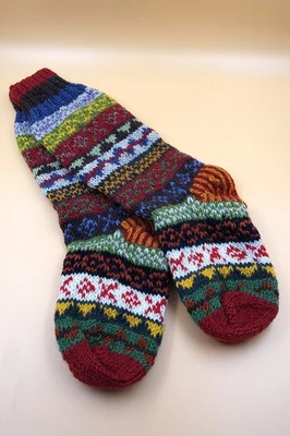 Maroon, blue, Green mixed color knitted Woolen Knee High Socks women - Image 1 of 4