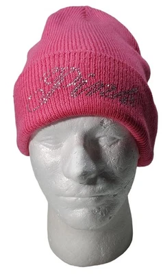 Victoria's Secret PINK Rib Knit Beanie Stocking Cap Rhinestones Bling Logo  - Image 1 of 4