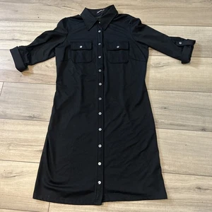 Vestido Camisa J McLaughlin Tela Catalina Negro Silencioso Lujo Talla Pequeña - Imagen 1 de 9