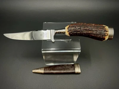 Cuchillo de caza Rehwappen de acero inoxidable pulido mango de cuerno de ciervo Alemania Foto 1 de 4