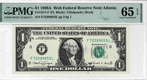 1988a $1 Federal Reserve 'WEB' Note- FL block--(Run 12- 2/1) -PMG 65 PPQ--ERROR! - Picture 1 of 6
