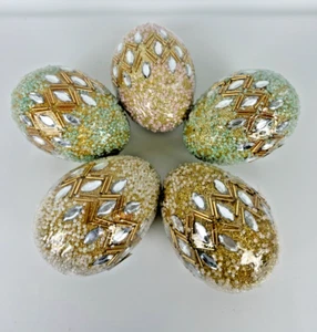 5 Pier 1 Jeweled Eggs Vintage Decor Easter New Wrapped Gold Tone - Picture 1 of 7