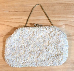 Bolso sin asas de noche vintage de lentejuelas blancas con cuentas - Imagen 1 de 19