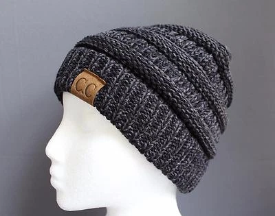 Chapéu de esqui preto cinza escuro robusto malha grossa gorro gorro inverno crochê - Imagem 1 de 4