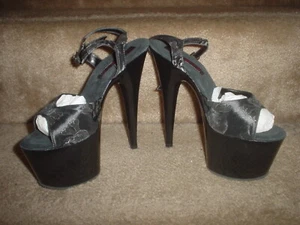 Pleaser LUSCIOUS (TOTENKOPF & KNOCHEN) 6 3/4" PLATEAU STILETTOABSATZ TÄNZERSCHUHE GRÖSSE 7 - Bild 1 von 8