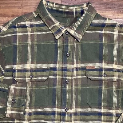 Camisa Chaqueta Orvis Franela Pesada Para Hombre Talla L Verde Marrón Cuadros Pescador Bolsillos Foto 1 de 4