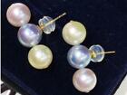 Three Beads Balance Beam Natural Akoya Gray Gold White 18k Gold Pearl Earrings 