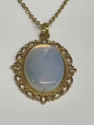 "Collar de oro con piedras preciosas ovaladas de ópalo cadena de 24"" TODO inoxidable NUEVO Foto 1 de 4