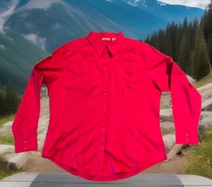 Wrangler Shirt Womens 2XL Red Pearl Snap Western Long Sleeve Rockabilly - Picture 1 of 10