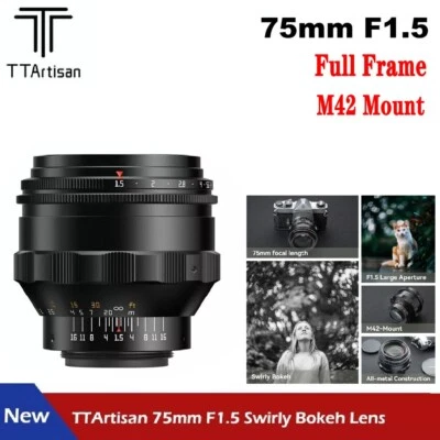 TTArtisan 75mm F1.5 MF Swirly Bokeh Magic Full Frame Lens For M42 Mount Camera - Image 1 of 4