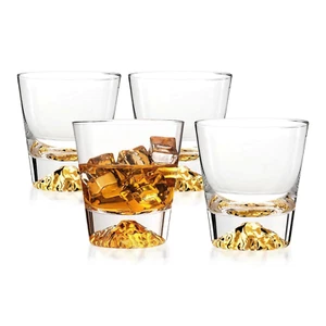 Whiskey Glasses Crystal Clear Gold Heavy Base Bourbon - 10oz - Picture 1 of 4