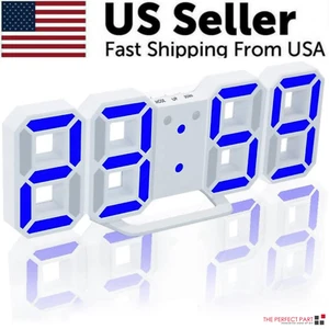 Digital 3D LED Big Wall Desk Alarm Clock Snooze 12/24 Hours Auto Brightness USB - Picture 1 of 30