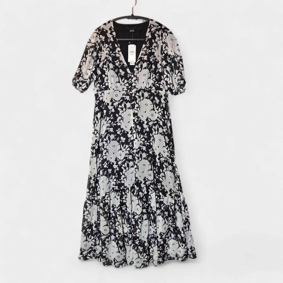 Sanctuary Dress Florence Floral Maxi Black White Sz 8 934