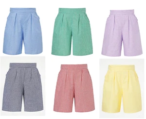 Gingham Pleated School Shorts Culotte Cut Elasticated Waist Ages 3-14 Girls - Picture 1 of 8